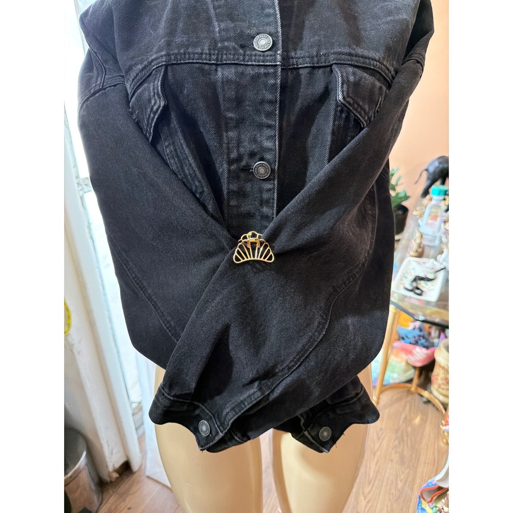 Unbranded Black Cropped Denim Trucker Jacket Distressed Raw Hem XL Streetwear - Picture 7 of 7